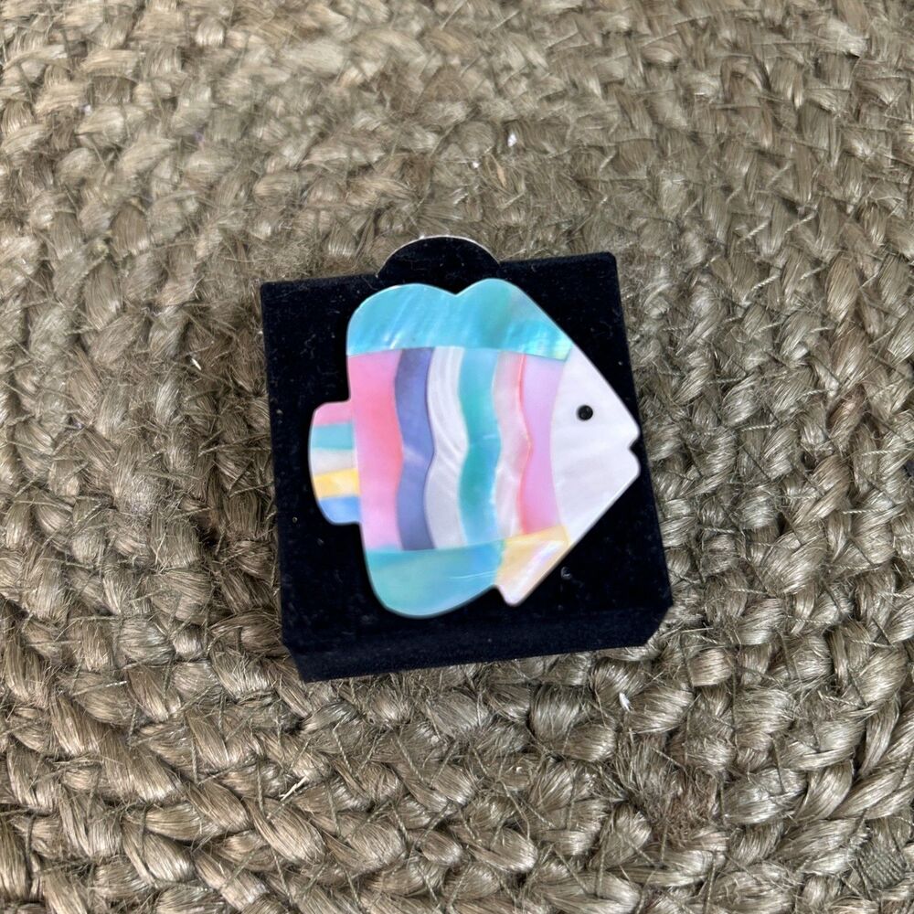 Hand Made Fish Shaped Abelone Shell Lapel Pin Pastel Color